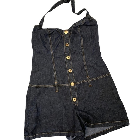 Bisou Bisou Dark Wash Denim Romper Halter Neck Sz 14 Junior - Picture 2 of 9